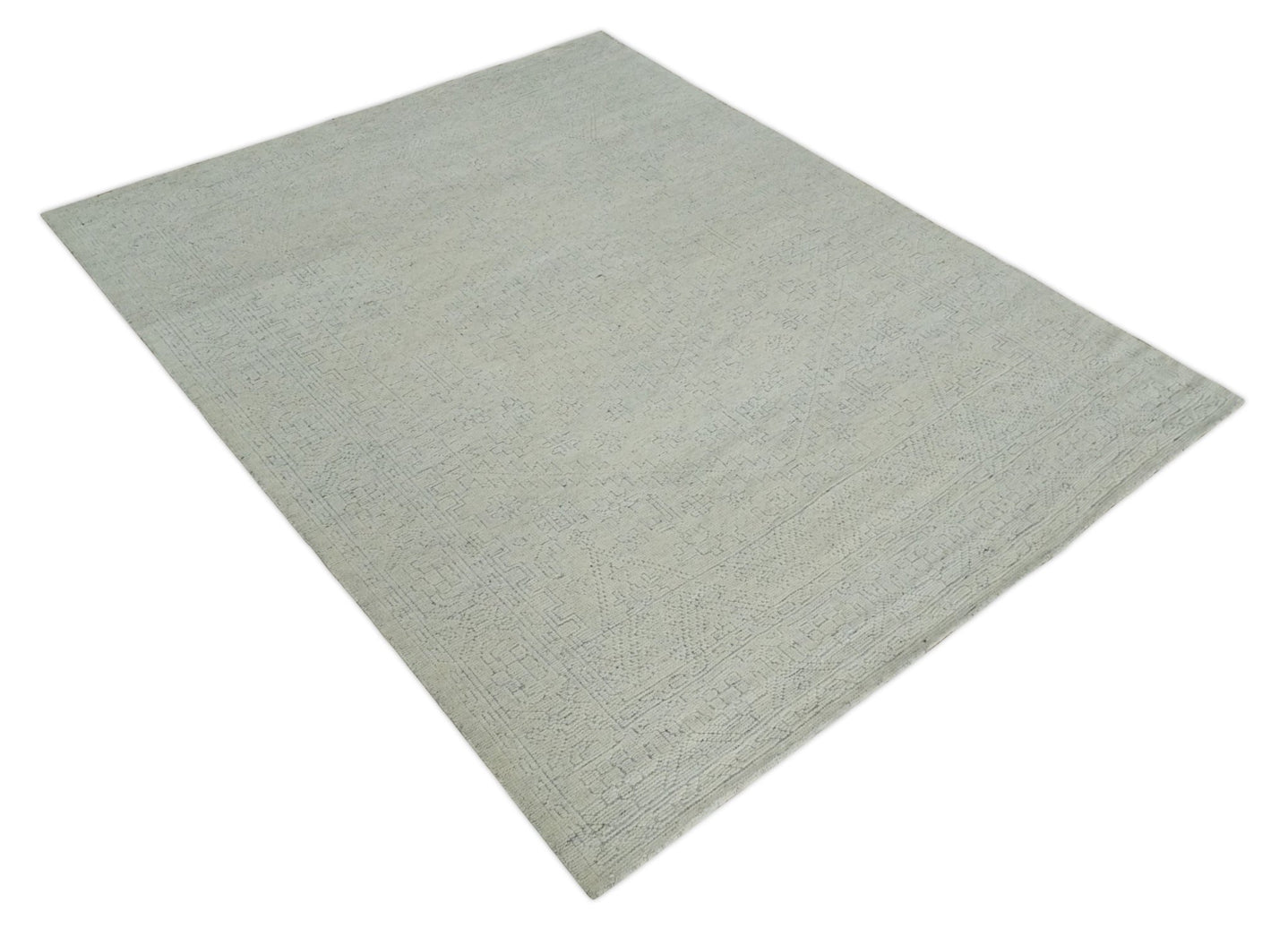 Neutral Contemporary 8x10 Medallion Beige 8x10 Hand knotted wool area rug - The Rug Decor