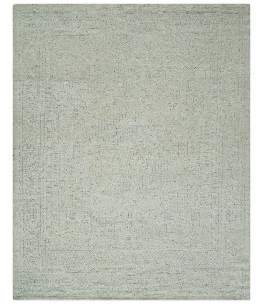 Neutral Contemporary 8x10 Medallion Beige 8x10 Hand knotted wool area rug - The Rug Decor