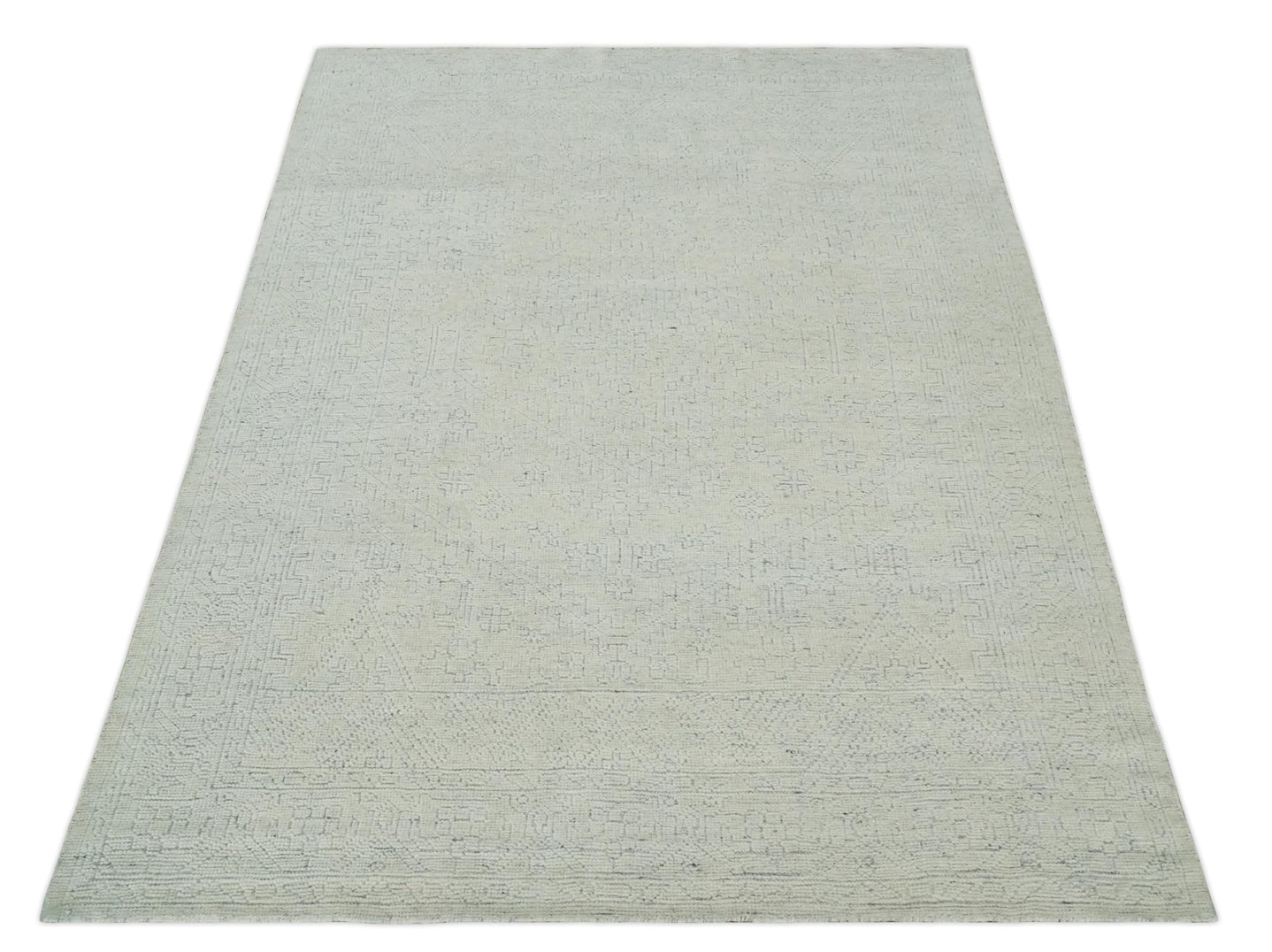 Neutral Contemporary 8x10 Medallion Beige 8x10 Hand knotted wool area rug - The Rug Decor