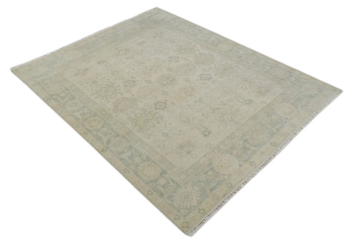 Neutral Earthy 8x10 Traditional Camel and Silver Antique Style Hand knotted Wool Area Rug - The Rug Decor