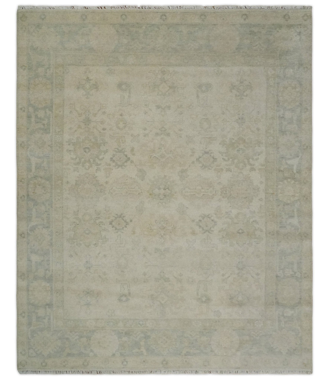 Neutral Earthy 8x10 Traditional Camel and Silver Antique Style Hand knotted Wool Area Rug - The Rug Decor