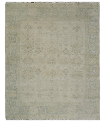 Neutral Earthy 8x10 Traditional Camel and Silver Antique Style Hand knotted Wool Area Rug - The Rug Decor