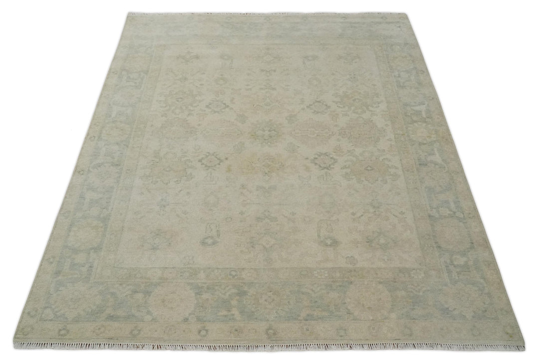 Neutral Earthy 8x10 Traditional Camel and Silver Antique Style Hand knotted Wool Area Rug - The Rug Decor