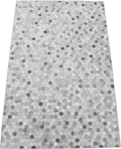 New Hair on Leather Handmade Silver Area Rug, 5x8 Hand Stitched Genuine Cowhide leather rug | LR1B - The Rug Decor