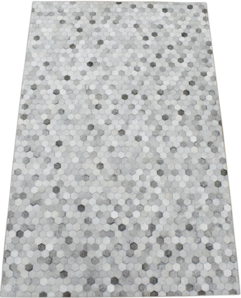 New Hair on Leather Handmade Silver Area Rug, 5x8 Hand Stitched Genuine Cowhide leather rug | LR1B - The Rug Decor