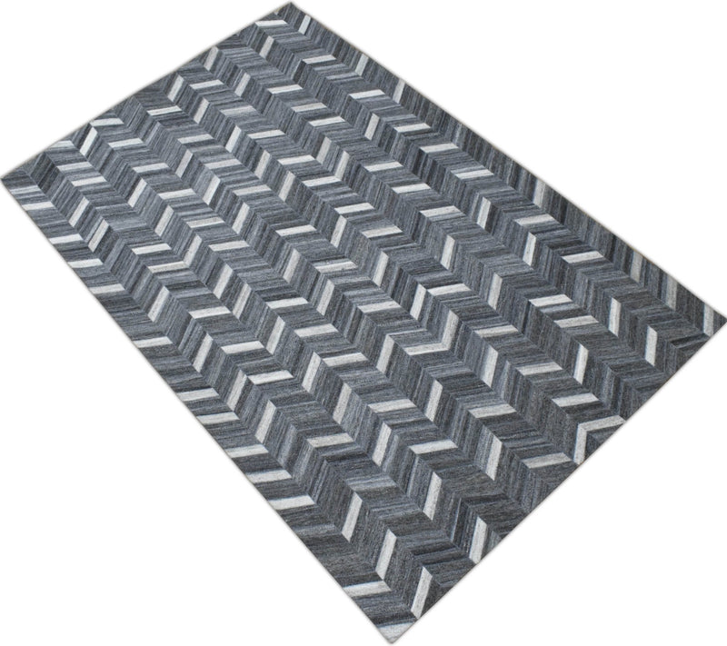New Hairon 5x8 Leather Handmade Gray and Silver Area Rug, Hand Stitched Genuine Luxury Leather Rug | LR9 - The Rug Decor
