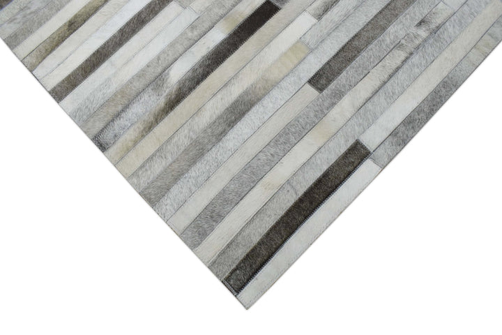 New Hairon 5x8 Leather Stripe Design Handmade Beige and Ivory Area Rug, Hand Stitched Genuine Leather Rug | LR6 - The Rug Decor