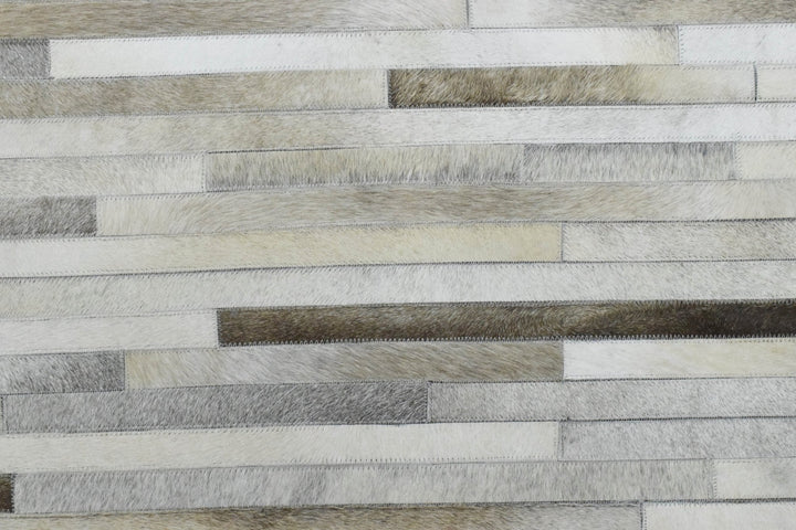 New Hairon 5x8 Leather Stripe Design Handmade Beige and Ivory Area Rug, Hand Stitched Genuine Leather Rug | LR6 - The Rug Decor