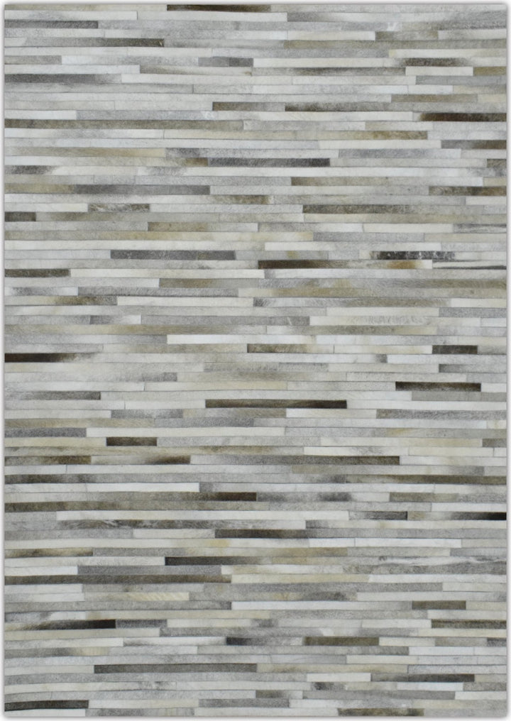 New Hairon 5x8 Leather Stripe Design Handmade Beige and Ivory Area Rug, Hand Stitched Genuine Leather Rug | LR6 - The Rug Decor