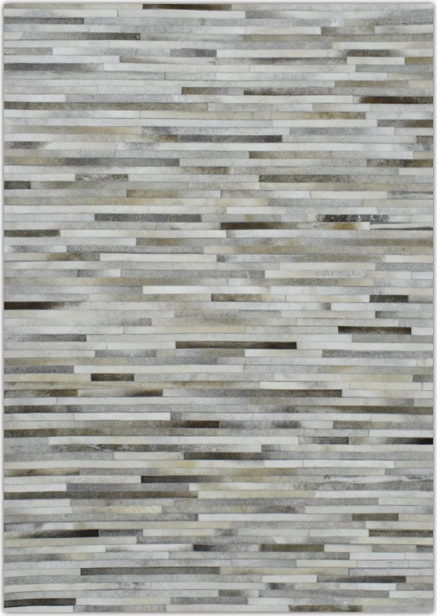 New Hairon 5x8 Leather Stripe Design Handmade Beige and Ivory Area Rug, Hand Stitched Genuine Leather Rug | LR6 - The Rug Decor