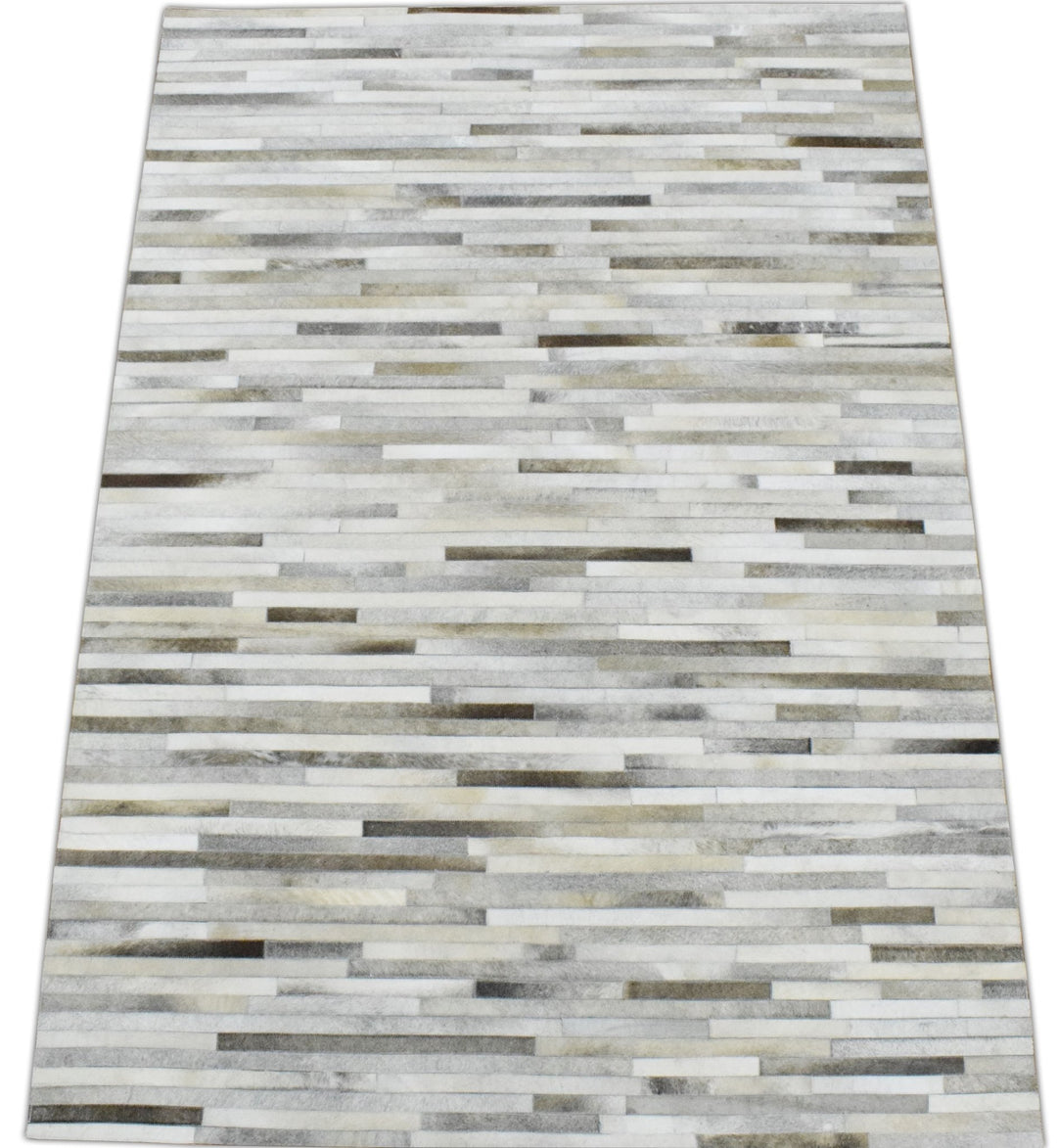 New Hairon 5x8 Leather Stripe Design Handmade Beige and Ivory Area Rug, Hand Stitched Genuine Leather Rug | LR6 - The Rug Decor