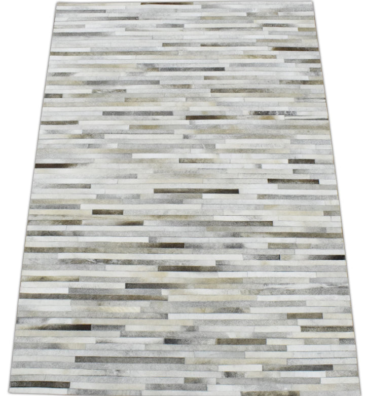 New Hairon 5x8 Leather Stripe Design Handmade Beige and Ivory Area Rug, Hand Stitched Genuine Leather Rug | LR6 - The Rug Decor