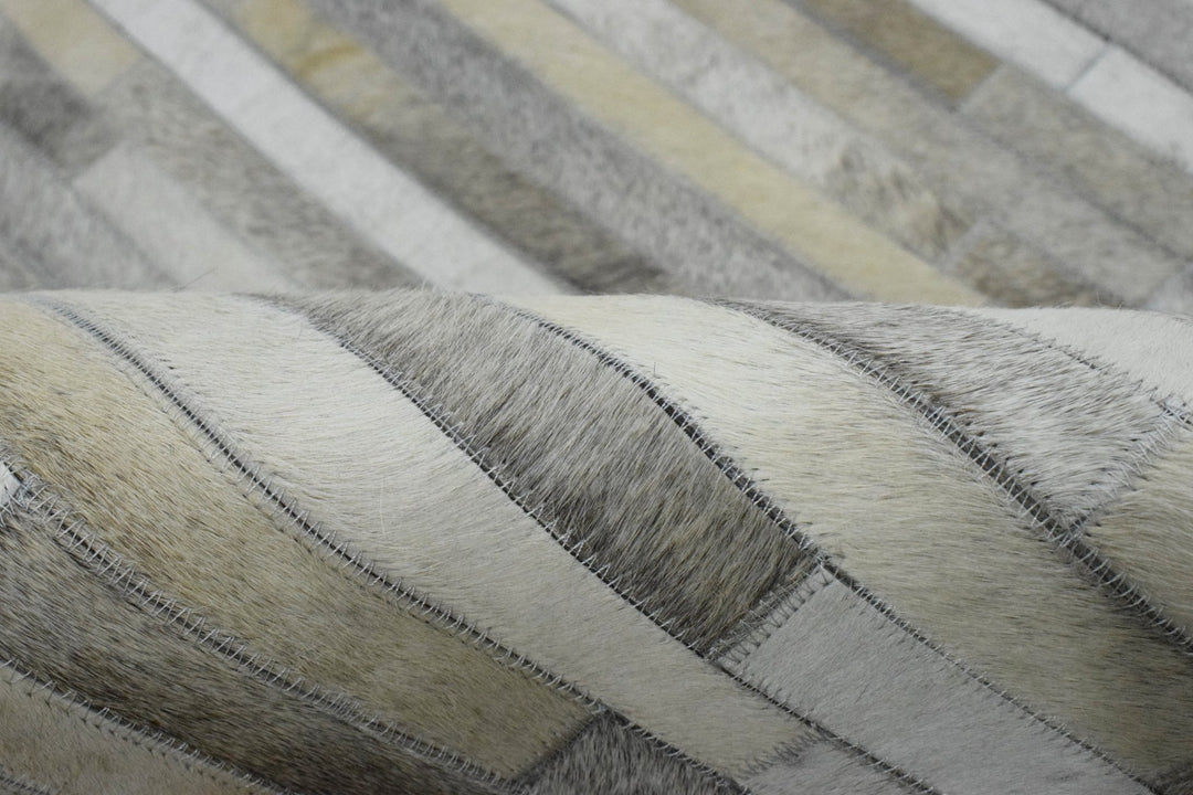 New Hairon 5x8 Leather Stripe Design Handmade Beige and Ivory Area Rug, Hand Stitched Genuine Leather Rug | LR6 - The Rug Decor