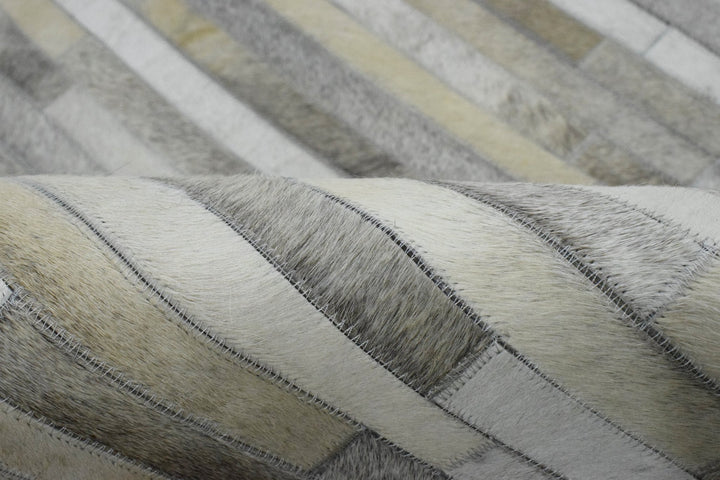 New Hairon 5x8 Leather Stripe Design Handmade Beige and Ivory Area Rug, Hand Stitched Genuine Leather Rug | LR6 - The Rug Decor
