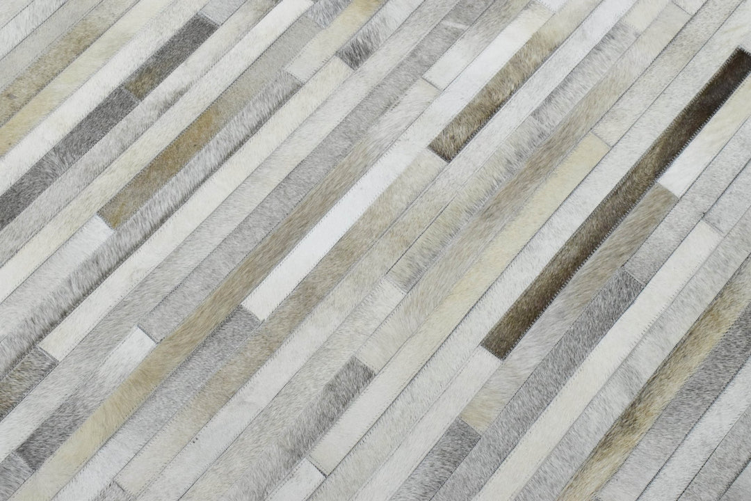 New Hairon 5x8 Leather Stripe Design Handmade Beige and Ivory Area Rug, Hand Stitched Genuine Leather Rug | LR6 - The Rug Decor