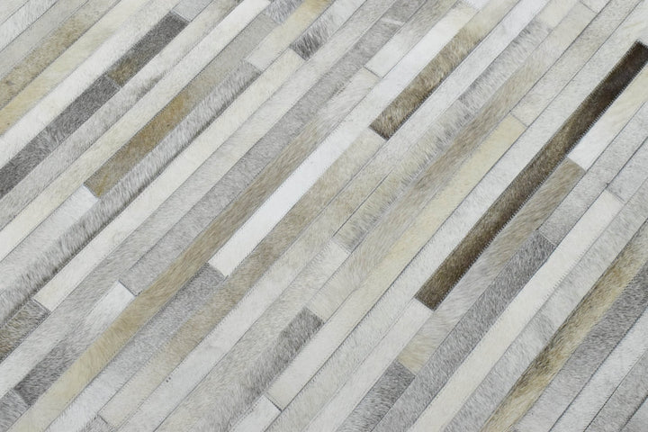 New Hairon 5x8 Leather Stripe Design Handmade Beige and Ivory Area Rug, Hand Stitched Genuine Leather Rug | LR6 - The Rug Decor