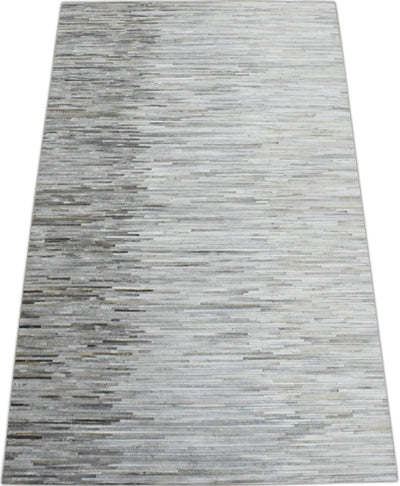 New Hairon 5x8 Leather Stripe Design Handmade Gray and Silver Area Rug, Hand Stitched Genuine Leather Rug | LR5B - The Rug Decor