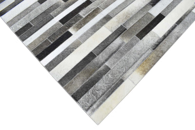 New Hairon 5x8 Leather Stripe Design Handmade Gray and Silver Area Rug, Hand Stitched Genuine Leather Rug | LR7 - The Rug Decor