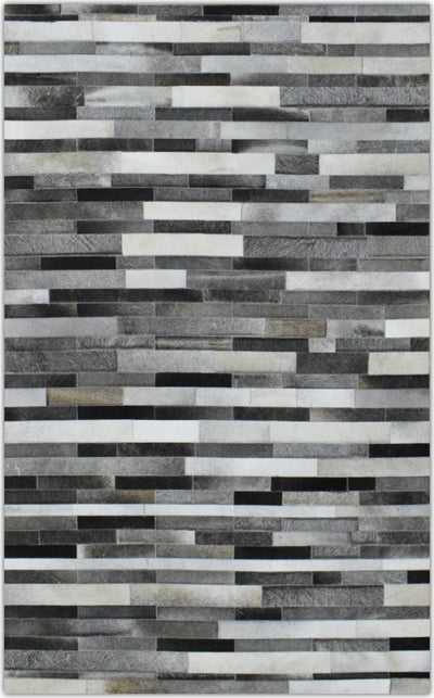 New Hairon 5x8 Leather Stripe Design Handmade Gray and Silver Area Rug, Hand Stitched Genuine Leather Rug | LR7 - The Rug Decor