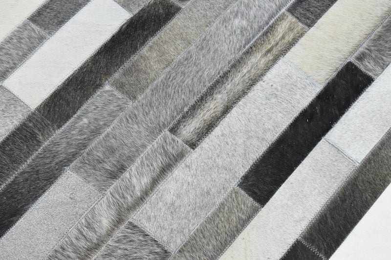 New Hairon 5x8 Leather Stripe Design Handmade Gray and Silver Area Rug, Hand Stitched Genuine Leather Rug | LR7 - The Rug Decor