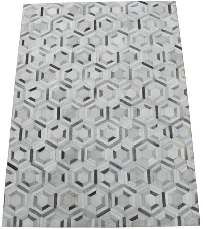 New Hairon Leather Handmade Ivory and Silver Area Rug, Hand Stitched Genuine Cowhide Leather Rug | LR2 - The Rug Decor