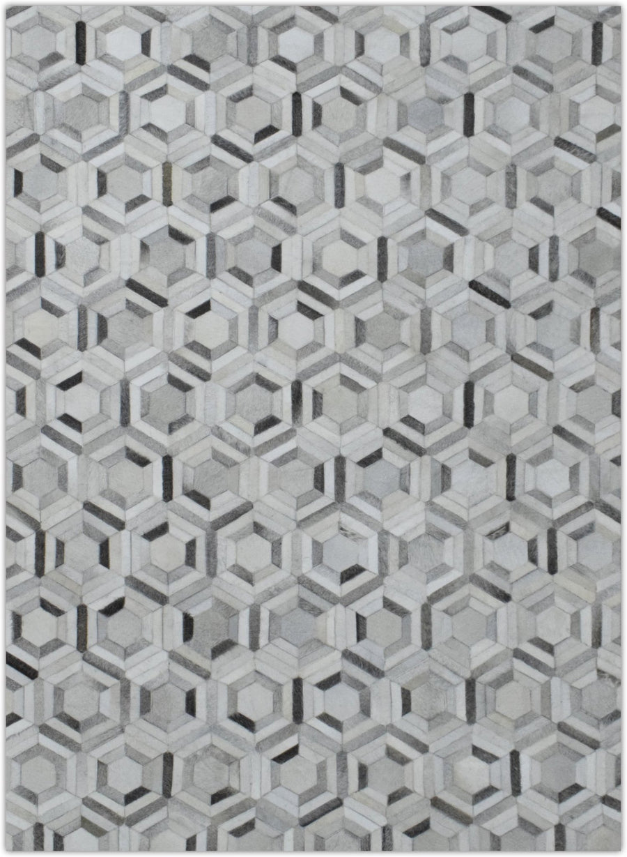 New Hairon Leather Handmade Ivory and Silver Area Rug, Hand Stitched Genuine Cowhide Leather Rug | LR2 - The Rug Decor