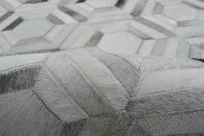 New Hairon Leather Handmade Ivory and Silver Area Rug, Hand Stitched Genuine Cowhide Leather Rug | LR2 - The Rug Decor