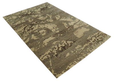 Olive and Brown Modern Abstract 5x8 Hand Knotted Wool and Silk Area Rug - The Rug Decor