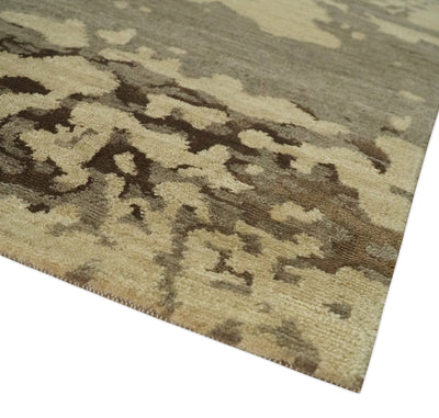 Olive and Brown Modern Abstract 5x8 Hand Knotted Wool and Silk Area Rug - The Rug Decor