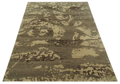 Olive and Brown Modern Abstract 5x8 Hand Knotted Wool and Silk Area Rug - The Rug Decor