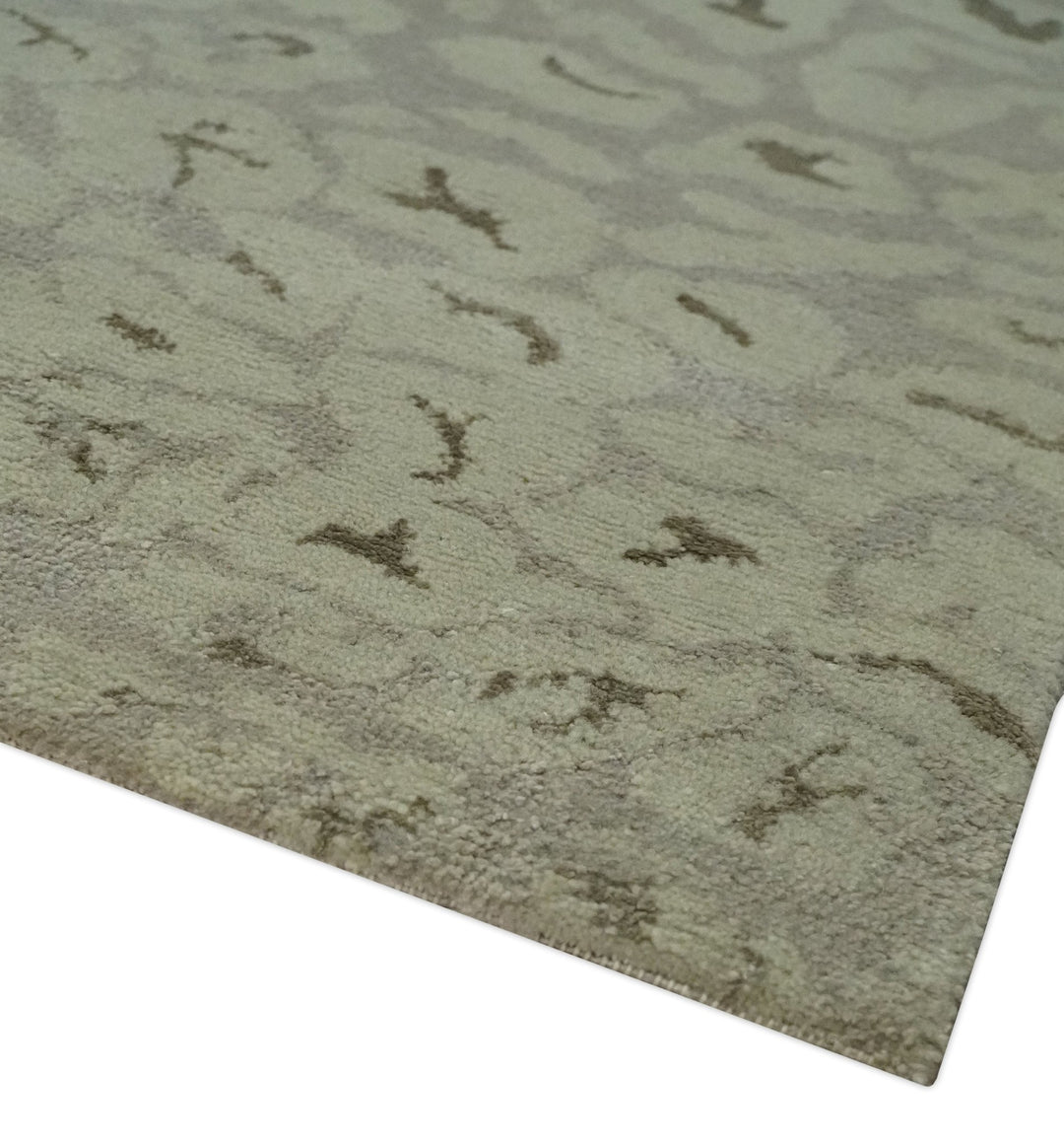 Olive and Dark Green and Silver 5x8 Hand Knotted Abstract Wool and Silk Area Rug - The Rug Decor