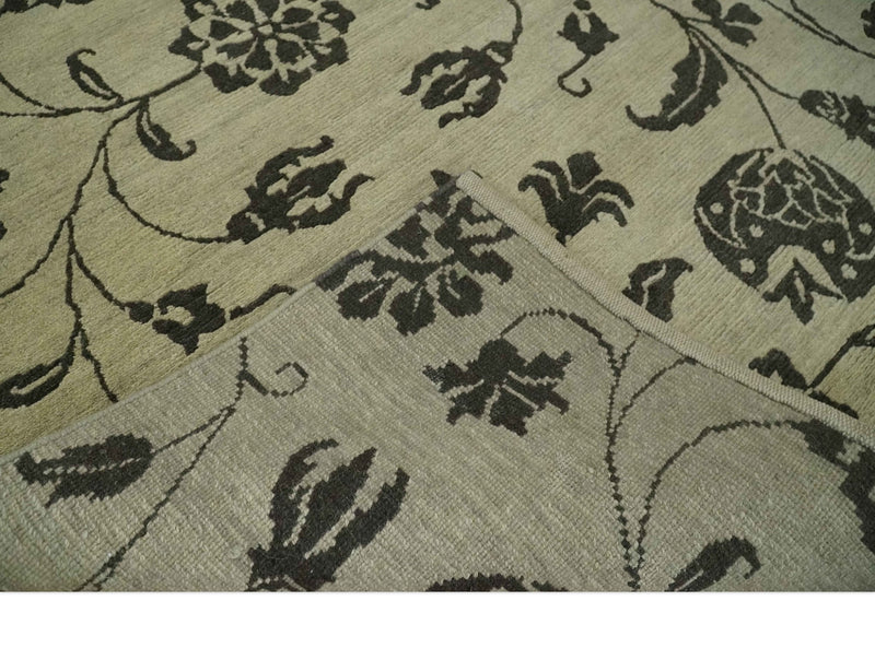 Olive and Dark green Hand Knotted 4x6 Floral Wool and Silk Area Rug - The Rug Decor