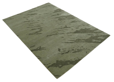 Olive and Green Modern Abstract Hand knotted 5x7 wool and Art silk Area Rug - The Rug Decor