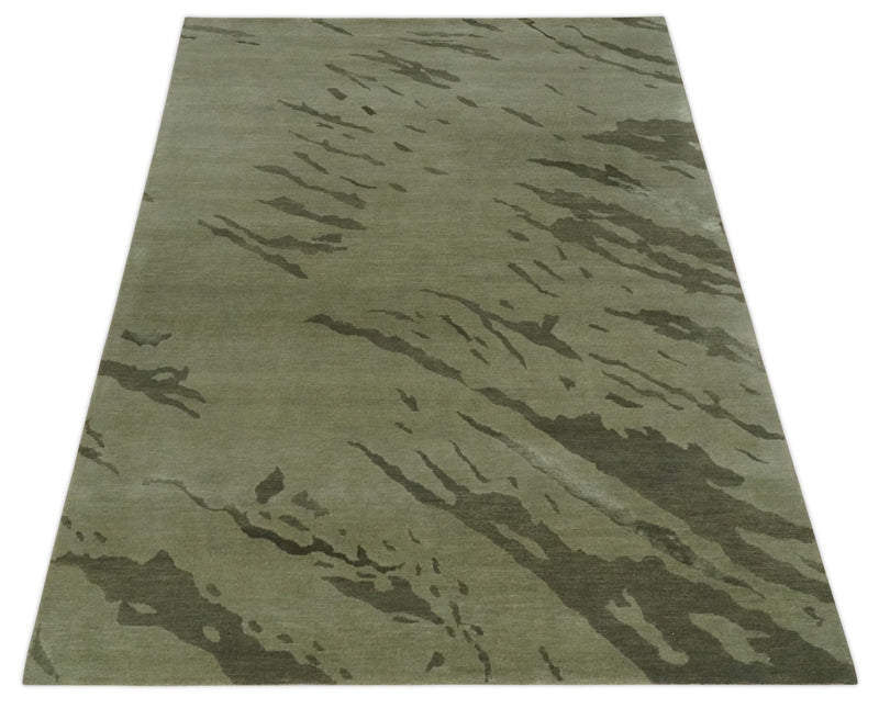 Olive and Green Modern Abstract Hand knotted 5x7 wool and Art silk Area Rug - The Rug Decor