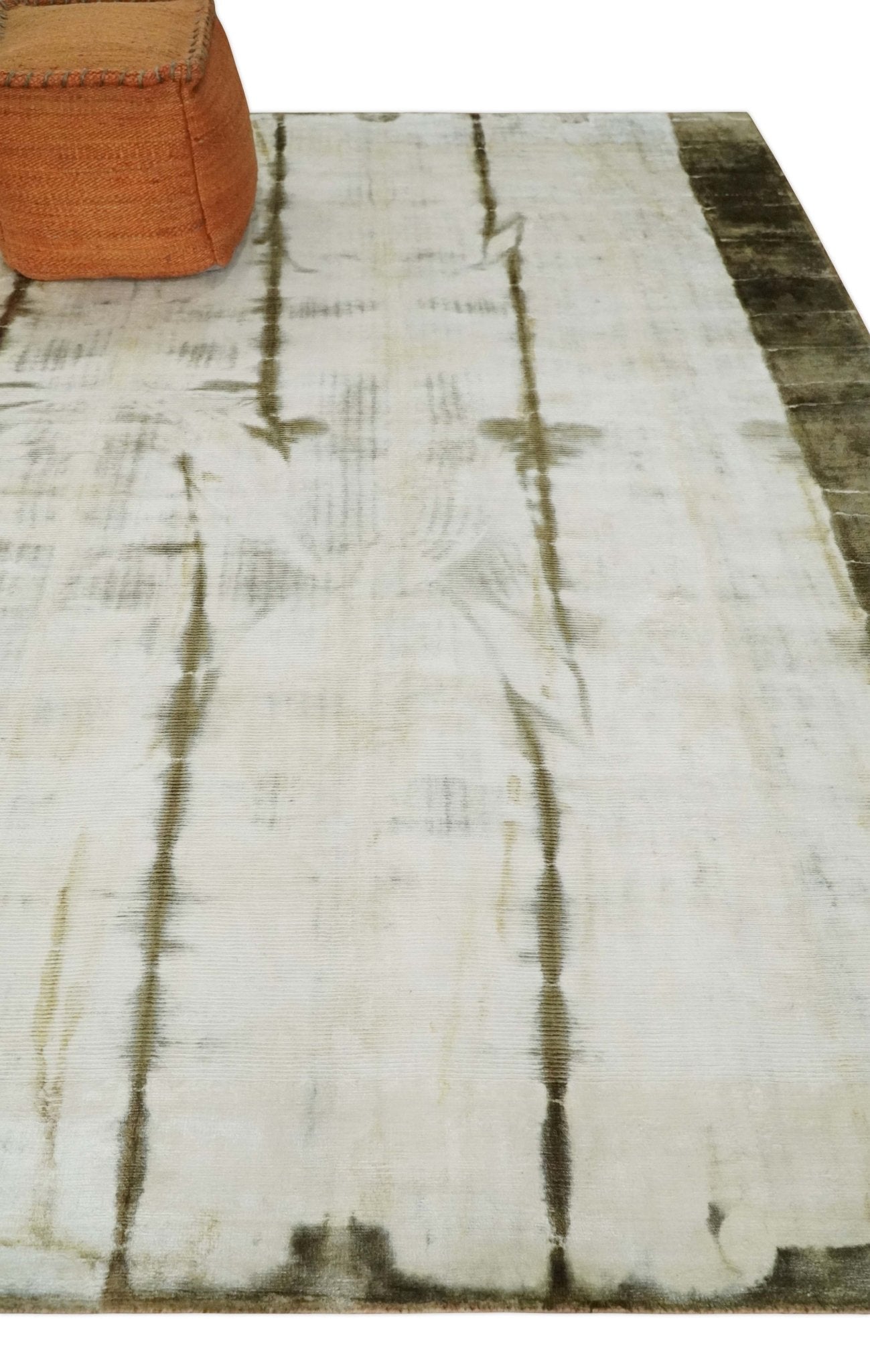 Olive and ivory 6x9 Modern Abstract Hand Woven Art Silk Rug | KNT1 - The Rug Decor