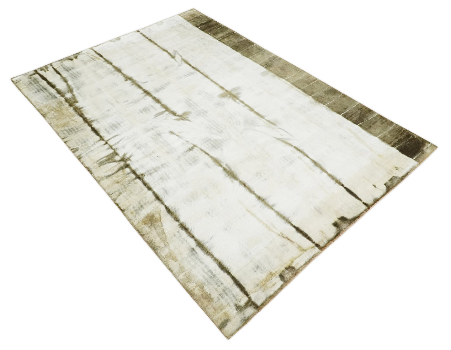 Olive and ivory 6x9 Modern Abstract Hand Woven Art Silk Rug | KNT1 - The Rug Decor