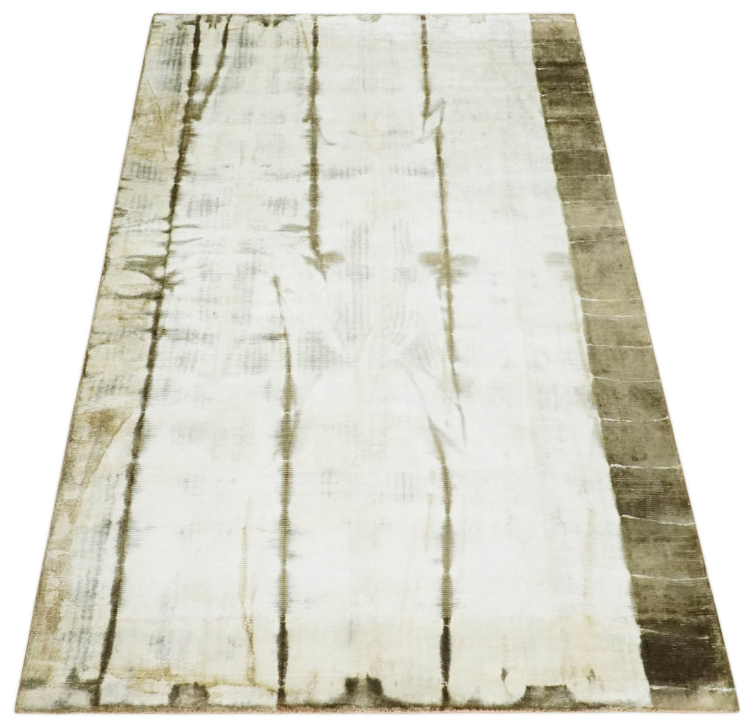Olive and ivory 6x9 Modern Abstract Hand Woven Art Silk Rug | KNT1 - The Rug Decor