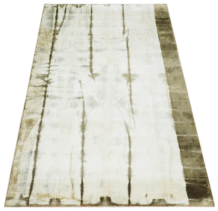 Olive and ivory 6x9 Modern Abstract Hand Woven Art Silk Rug | KNT1 - The Rug Decor