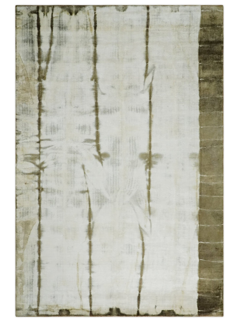 Olive and ivory 6x9 Modern Abstract Hand Woven Art Silk Rug | KNT1 - The Rug Decor