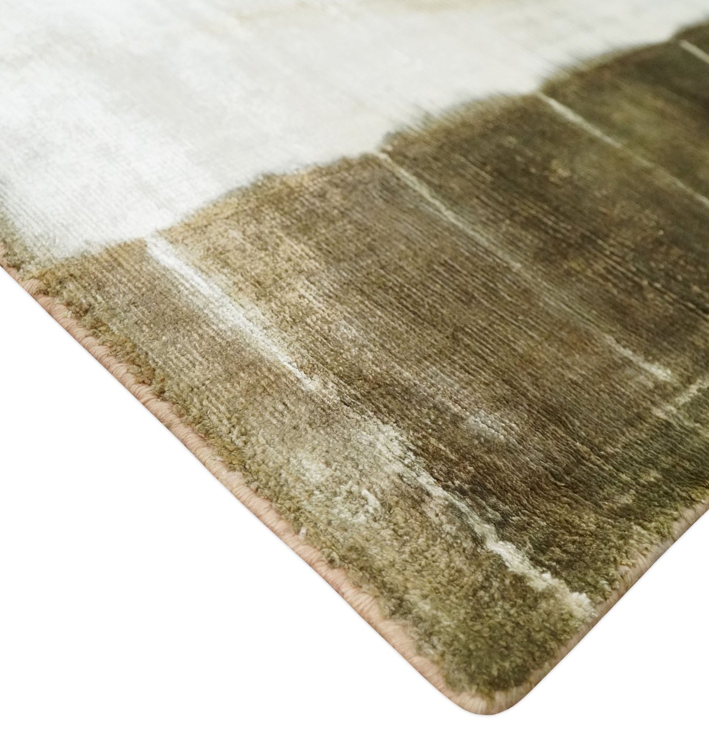 Olive and ivory 6x9 Modern Abstract Hand Woven Art Silk Rug | KNT1 - The Rug Decor