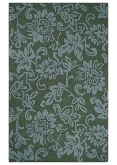 Olive and Silver Multi Size Hand Tufted Floral Pattern Farmhouse Wool Area Rug - The Rug Decor