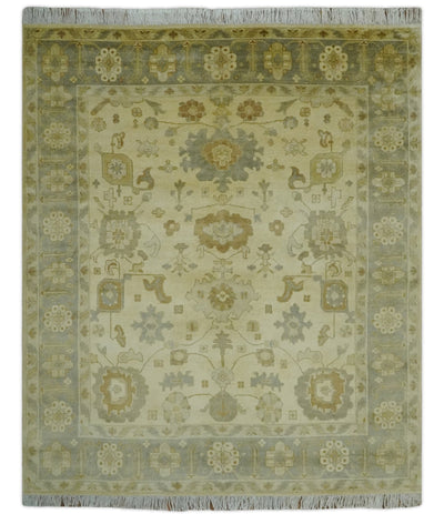 Olive, Beige and Gray Hand Knotted Traditional Oushak 8x10 wool Area Rug - The Rug Decor