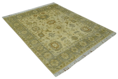 Olive, Beige and Gray Hand Knotted Traditional Oushak 8x10 wool Area Rug - The Rug Decor