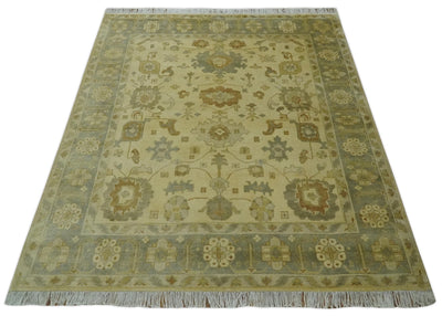 Olive, Beige and Gray Hand Knotted Traditional Oushak 8x10 wool Area Rug - The Rug Decor