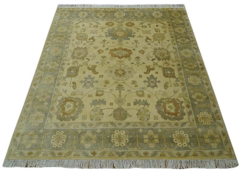 Olive, Beige and Gray Hand Knotted Traditional Oushak 8x10 wool Area Rug - The Rug Decor