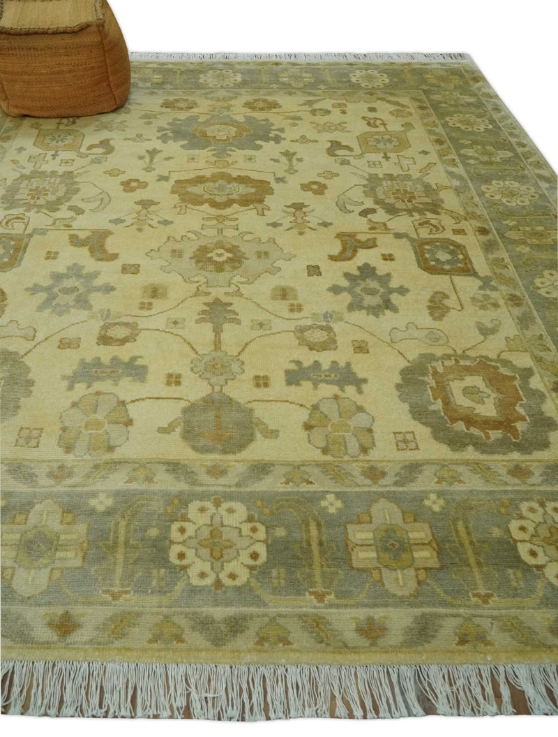 Olive, Beige and Gray Hand Knotted Traditional Oushak 8x10 wool Area Rug - The Rug Decor