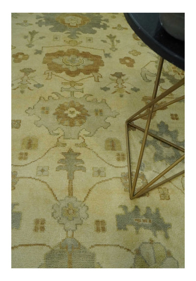 Olive, Beige and Gray Hand Knotted Traditional Oushak 8x10 wool Area Rug - The Rug Decor