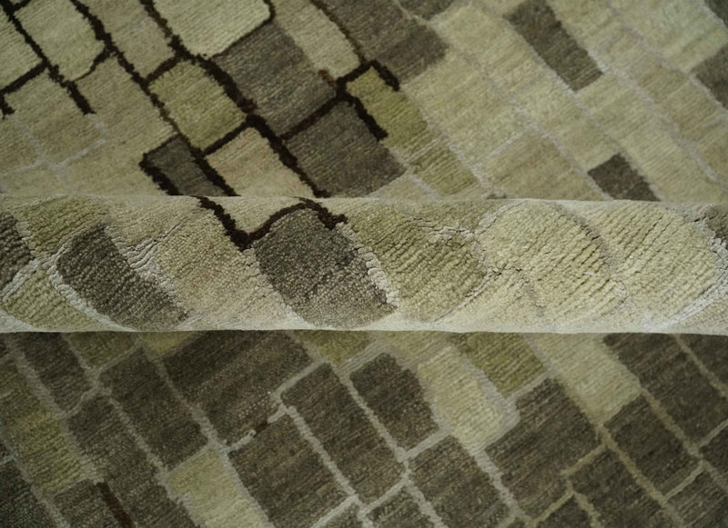 Olive, Beige, Charcoal and Ivory Modern Geometrical Brick Design 4.6x6.6 wool and Art Silk Area Rug - The Rug Decor