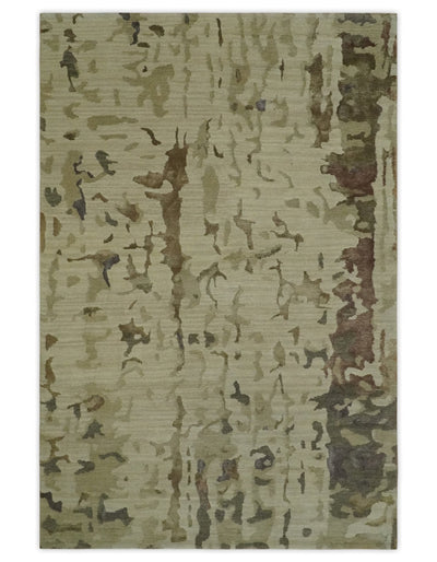 Olive, Brown and Charcoal Hand knotted 4x6 Abstract Wool and Art Silk Area Rug - The Rug Decor