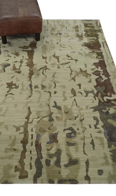Olive, Brown and Charcoal Hand knotted 4x6 Abstract Wool and Art Silk Area Rug - The Rug Decor
